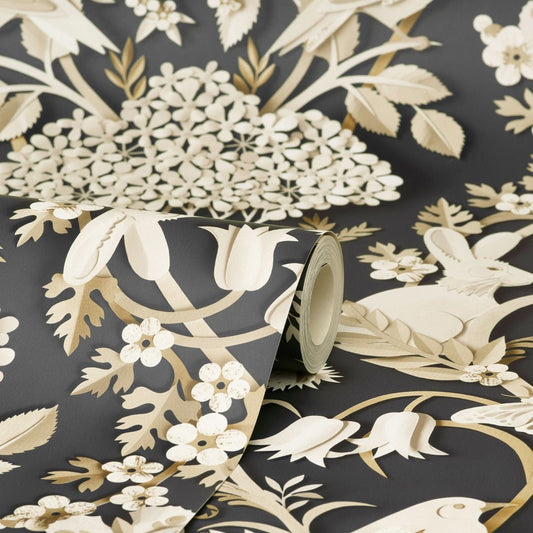 Dimensions Woodland Wallpaper - Charcoal - Fine Decor