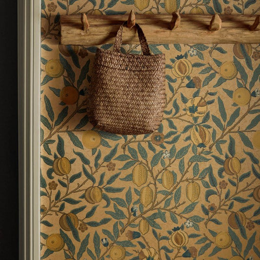 Fruit Wallpaper - Blue Gold & Brown - DGW1FU103 - Morris & Co