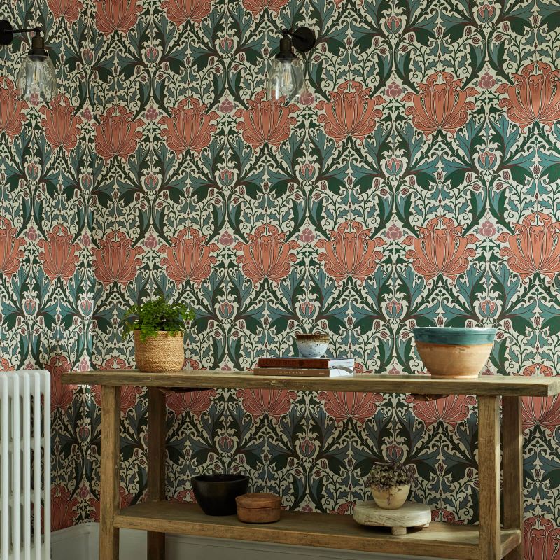 Helena Wallpaper - Peach/Teal - 217361 - Morris & Co