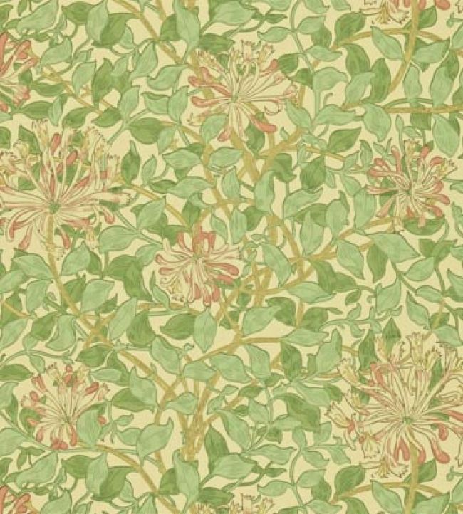 Honeysuckle Wallpaper - Green/Beige/Pink - 216842 - Morris & Co