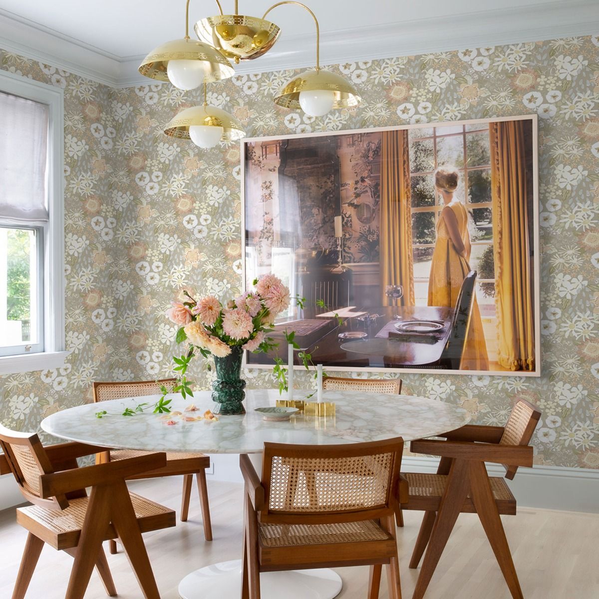 Karina Wildflower Garden Vinyl Wallpaper - Light Grey / Blue - Fine Decor