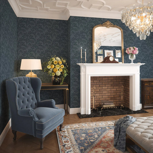 Enchanted Leaf Wallpaper - Rich Navy - LAN100014