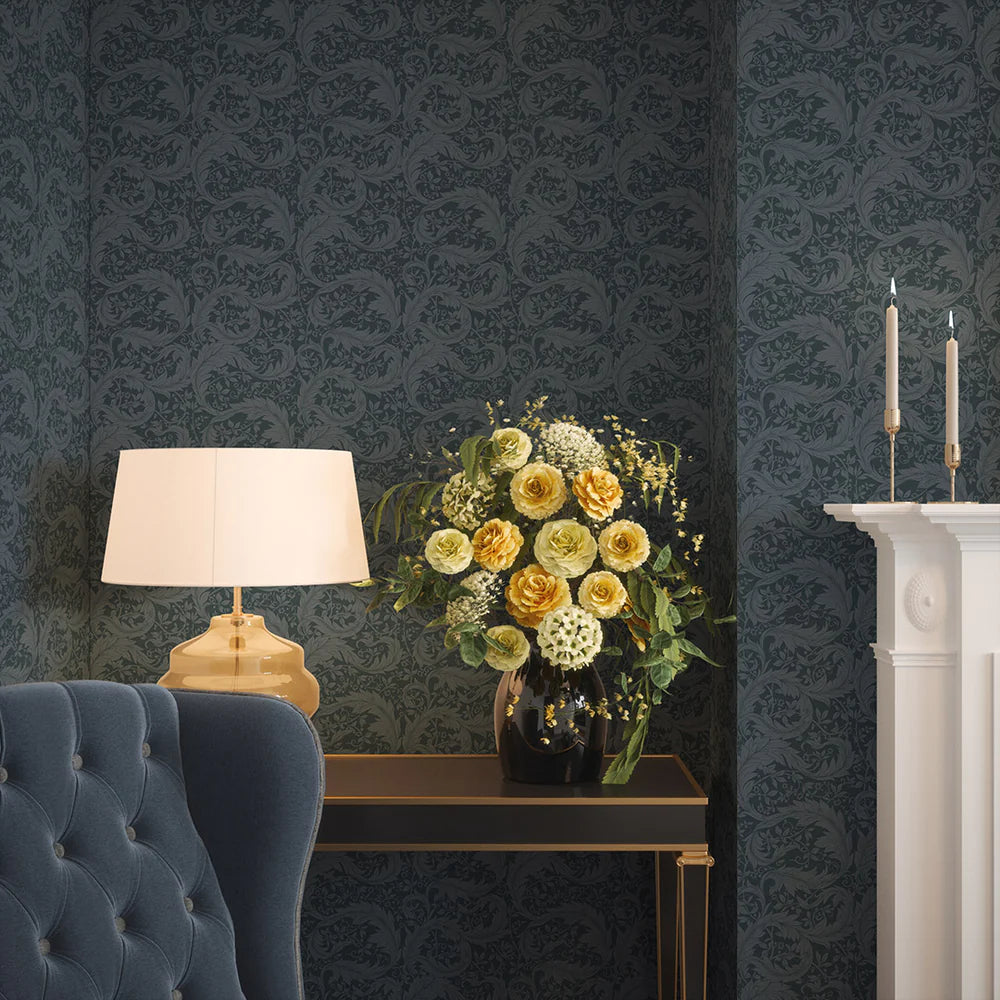Enchanted Leaf Wallpaper - Rich Navy - LAN100014