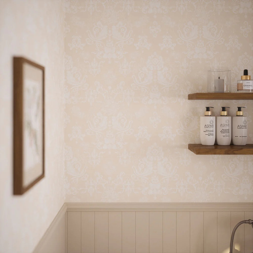 Bridgerton Damask Wallpaper - Classic Cream and Pearl White - LAN100016