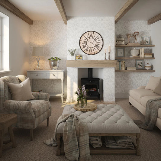 Bridgerton Damask Wallpaper - Pearl White and Vintage Grey - LAN100018