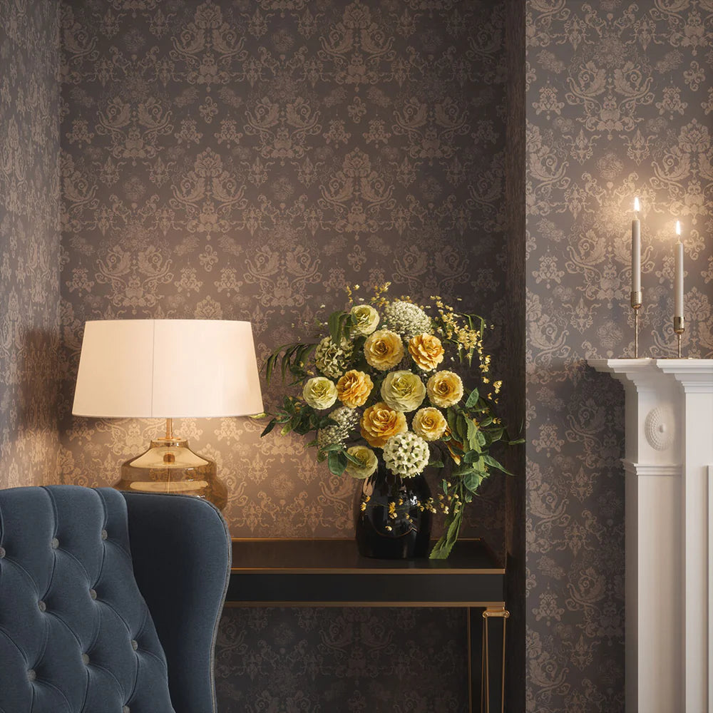 Bridgerton Damask Wallpaper - Slate and Vintage Grey - LAN100022