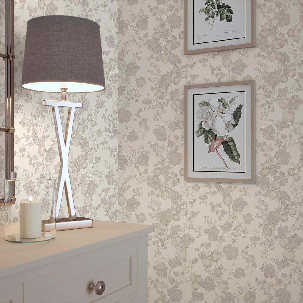 Forgotten Fruit Wallpaper - Vintage Cream and Vintage Grey - LAN100067
