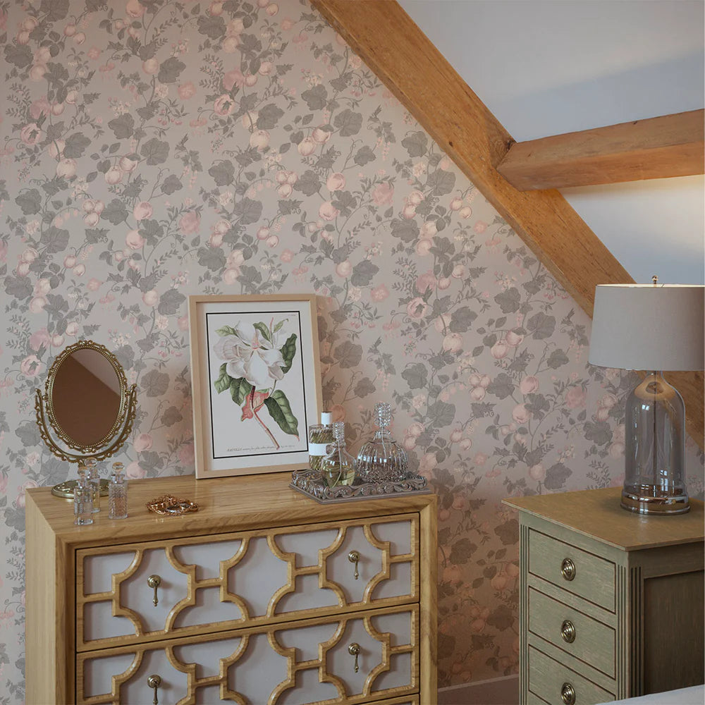 Forgotten Fruit Wallpaper - Violet Grey and Vintage Rose - LAN100068
