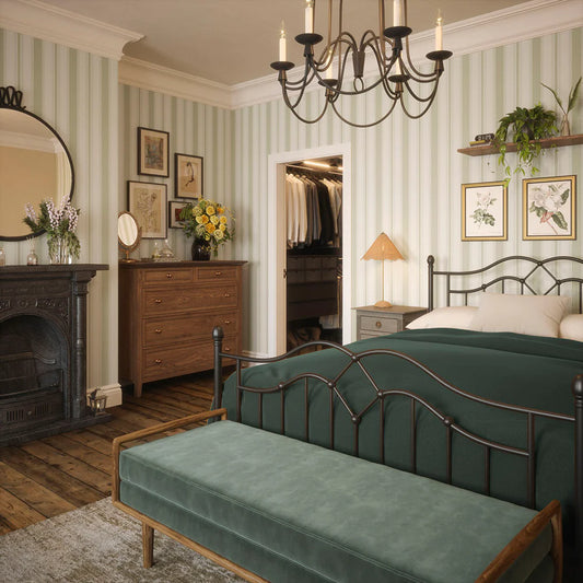 Heritage Stripe Wallpaper - Sage and Vintage Cream - LAN100075