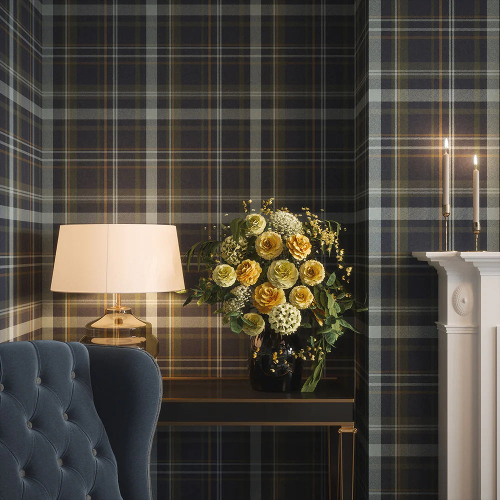 Heritage Tartan Wallpaper - Egyptian Blue and Mineral - LAN100078