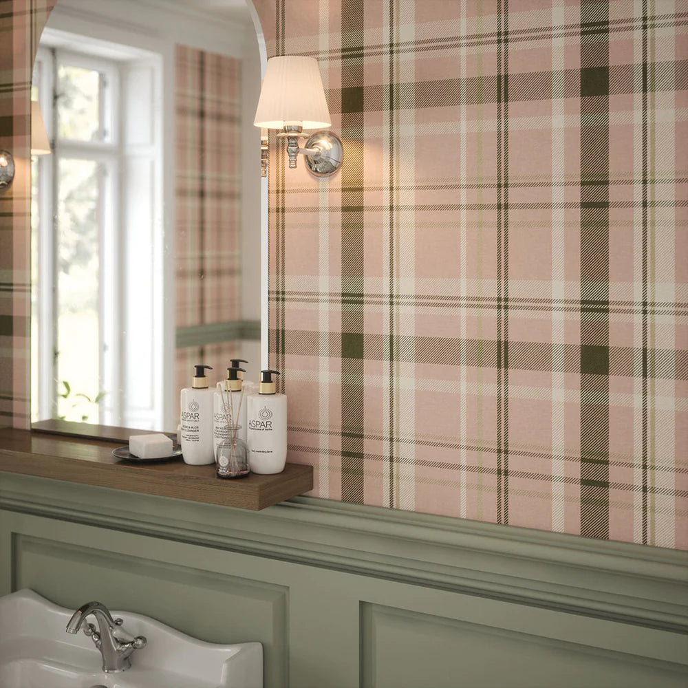 Heritage Tartan Wallpaper - Vintage Rose and Sage - LAN100080