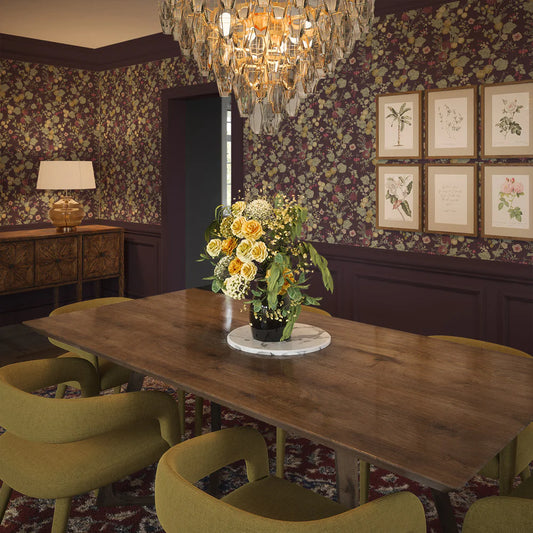 Forgotten Fruit Wallpaper - Sage Green, Raspberry and Gold on Wild Plum - LAN100094