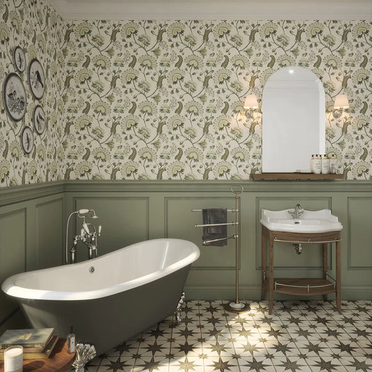 Beaumont Wallpaper - Olive and Sage Green on Ecru - LAN100109