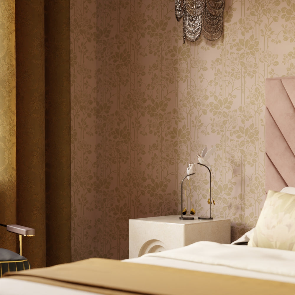 Garden Trellis Wallpaper - Dusty Pink and Gold - LAN100151