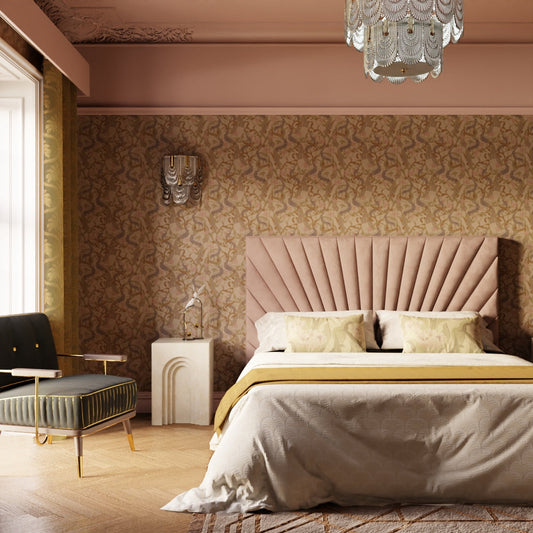 Aubrey Wallpaper - Shades of Mauve on Gold - LAN100181