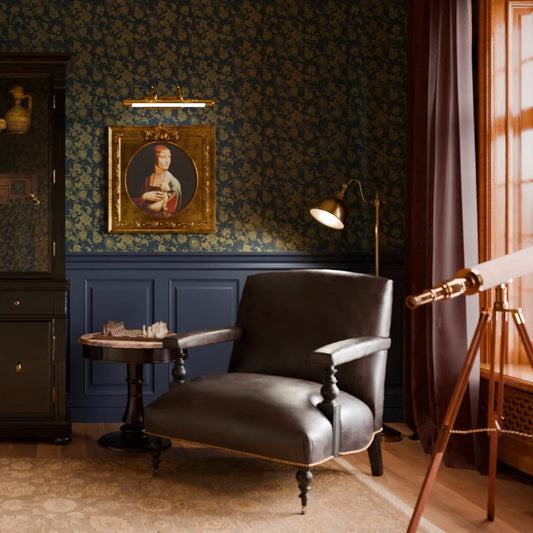 Balmoral Baroque Wallpaper - Mustard and Oxford Blue - LAN100207