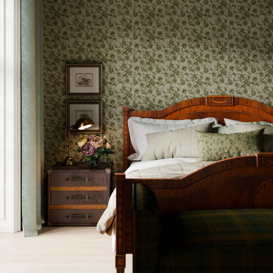 Balmoral Baroque Wallpaper - Gentleman Green and Warm Grey - LAN100210