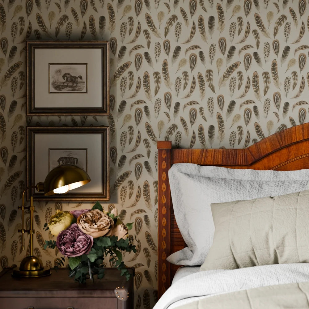 Birds of a Feather Wallpaper - Rural Tones on Vintage Cream - LAN100216