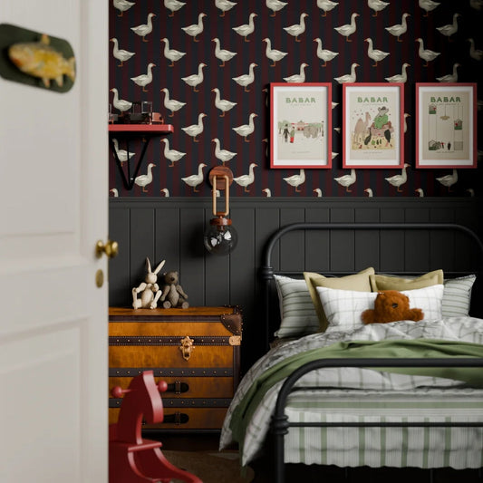 Guard Goose Wallpaper - Garnet and Oxford Blue - LAN100235