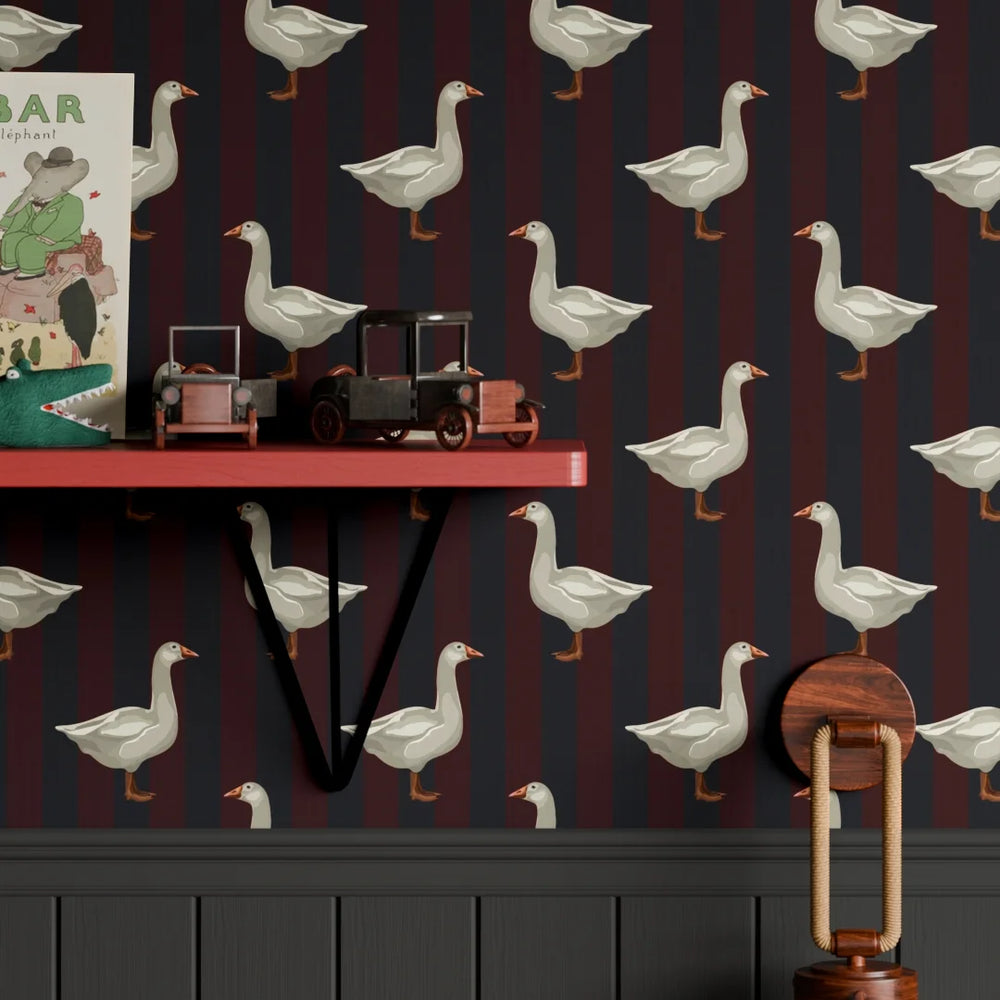 Guard Goose Wallpaper - Garnet and Oxford Blue - LAN100235