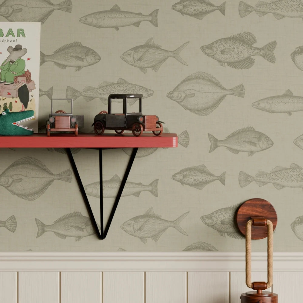 Gone Fishing Wallpaper - Warm Grey - LAN100243