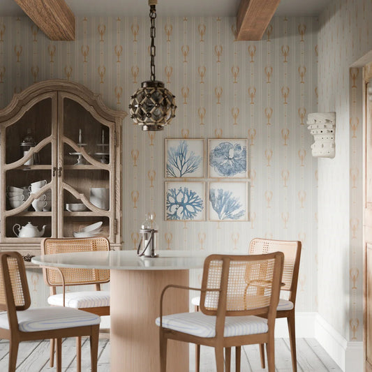 Jersey Lobster Wallpaper - Peach and Mineral Mist - LAN100264