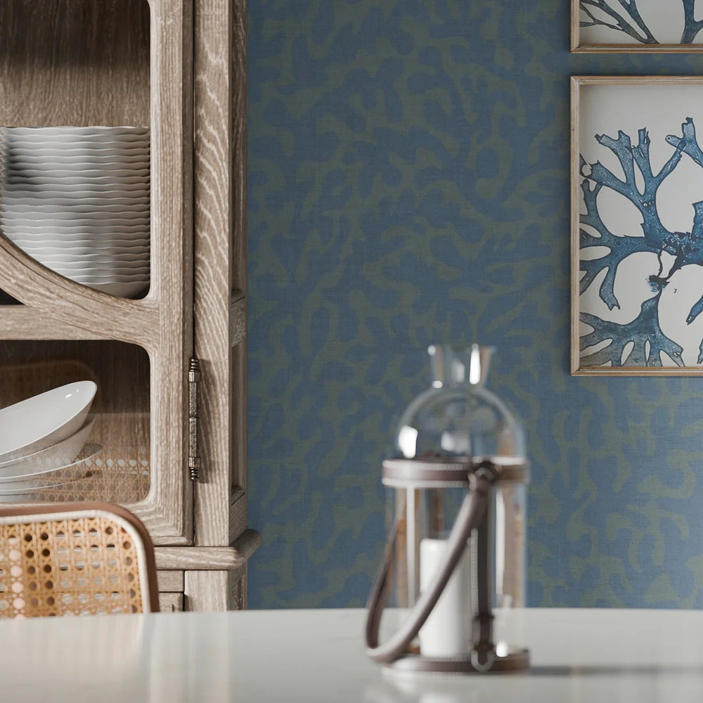 Coral Cove Wallpaper - Cornflower Blue and Rustic Green - LAN100283