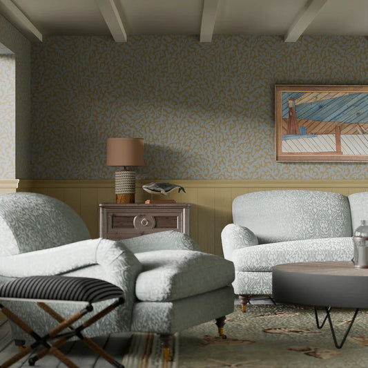 Coral Cove Wallpaper - Cornflower Blue and Rich Ochre - LAN100284