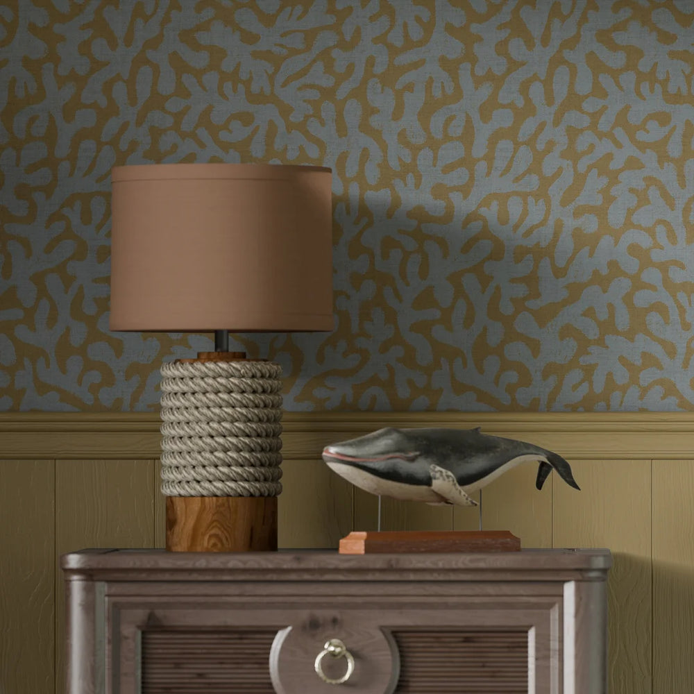 Coral Cove Wallpaper - Cornflower Blue and Rich Ochre - LAN100284