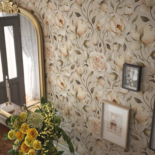 Enchanted Roses Wallpaper - Blush on Castle Stone - LAN100342
