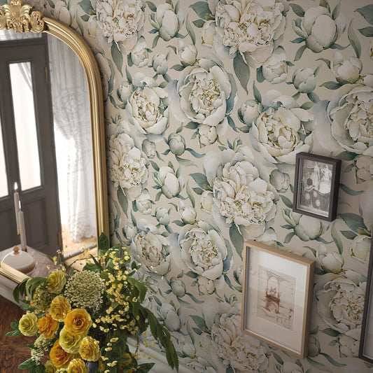 English Garden Peonies Wallpaper - Castle Stone - LAN100359