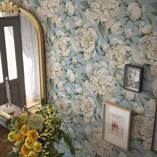 English Garden Peonies Wallpaper - Mineral Mist - LAN100362