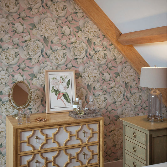 English Garden Peonies Wallpaper - Dusty Pink - LAN100363