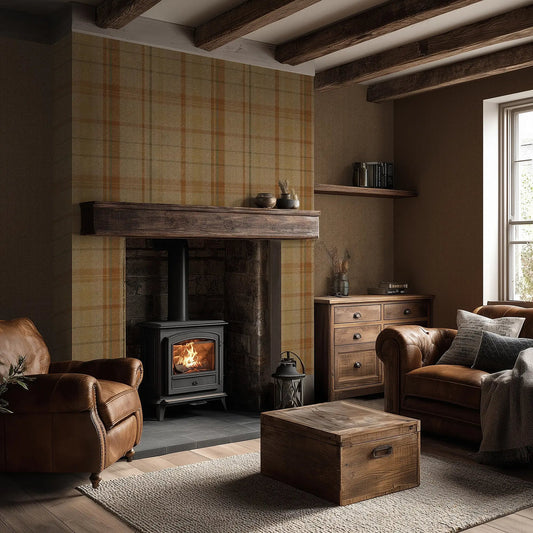Royal Tartan Wallpaper - Caramel, Hazelnut and Green - LAN100452
