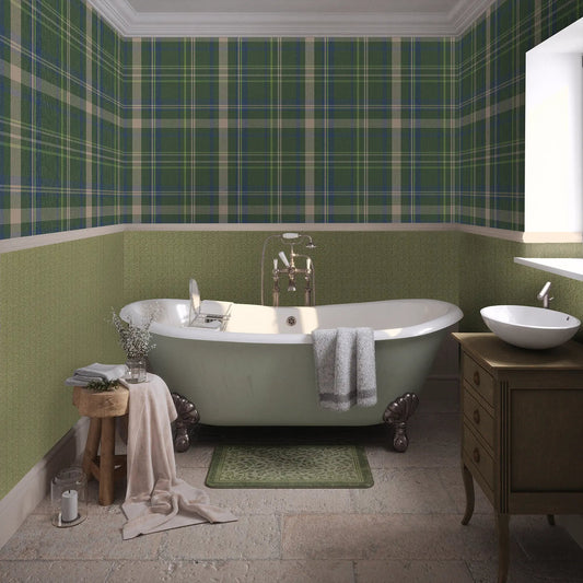Royal Tartan Wallpaper - Green, Navy and Lime - LAN100453