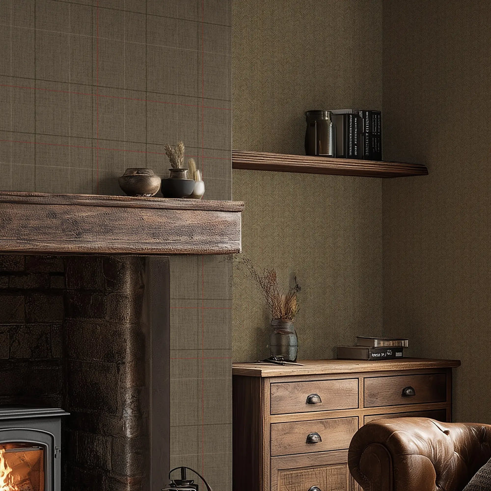 Royal Herringbone Wallpaper - Light Bracken Green - LAN100483