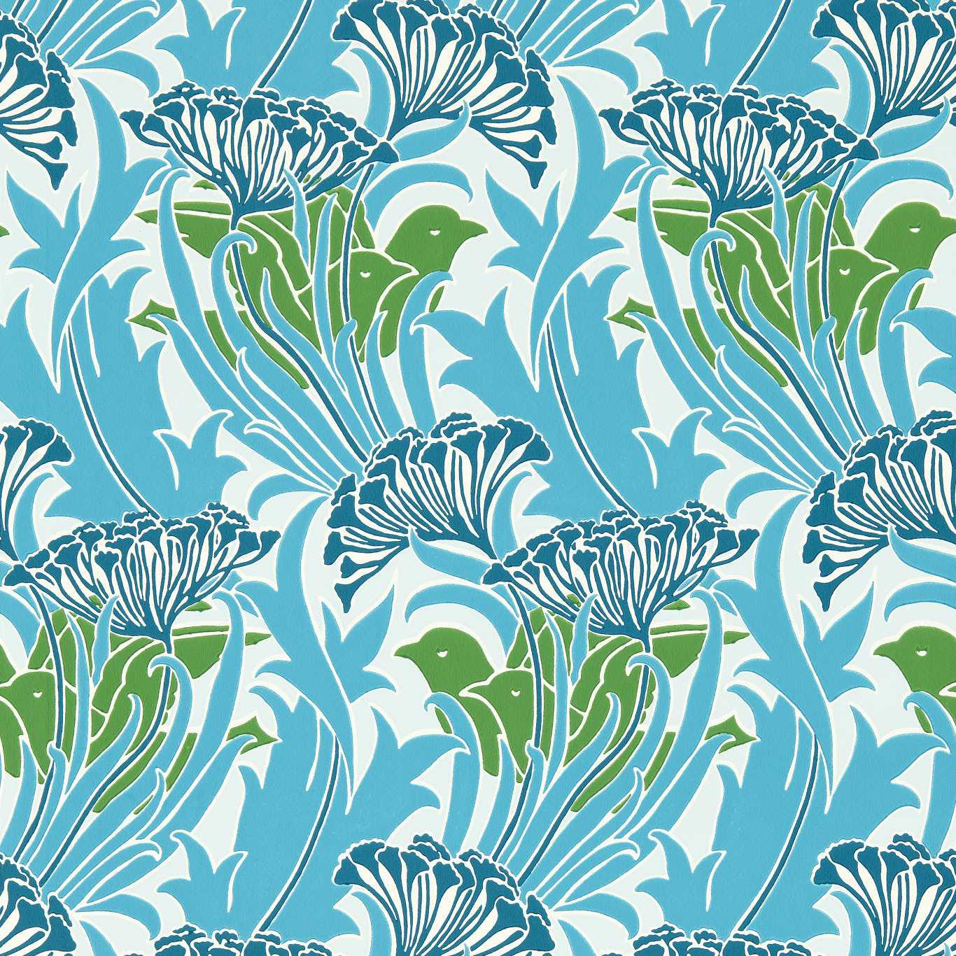 Laceflower Wallpaper - Garden Green/Lagoon - 217355 - Morris & Co