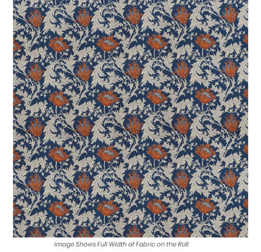 Morris Anemone Tapestry Fabric - Blue Rust - Hines of Oxford