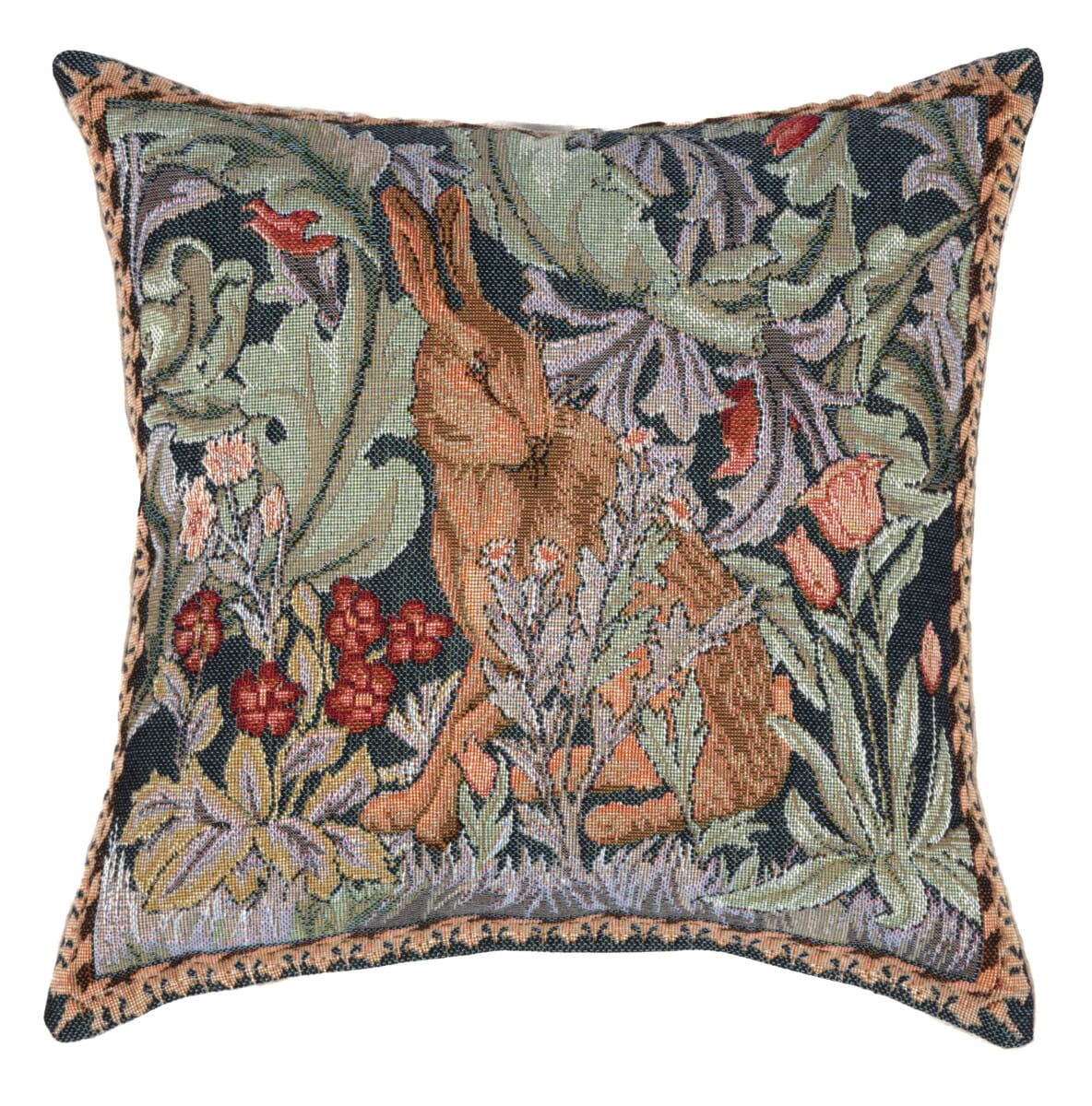 Morris Hare Right Fibre Filled Tapestry Cushion - Blue - Hines of Oxford