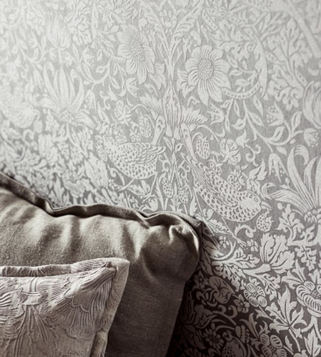 Pure Strawberry Thief Wallpaper - Silver/Stone - 216017 - Morris & Co