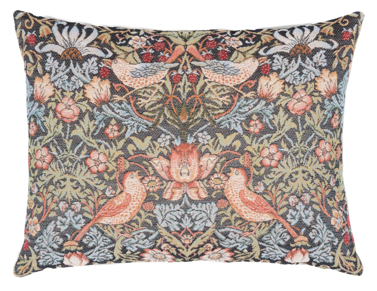 Strawberry Thief Cushion with Feather Filler - Charcoal - Hines of Oxford