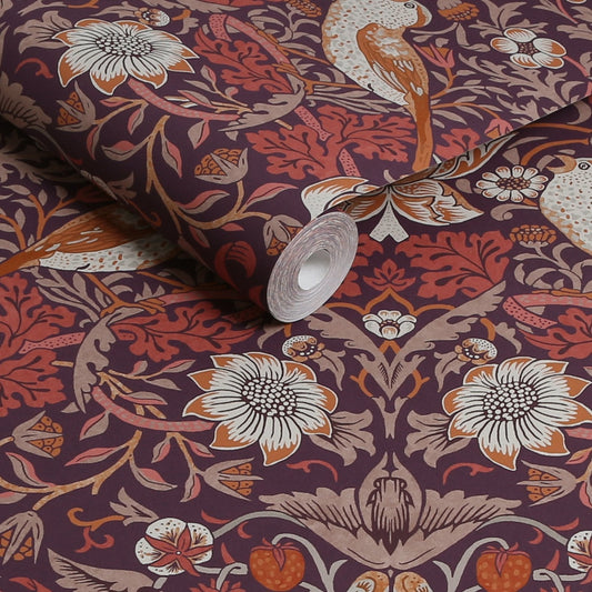 Strawberry Thief Wallpaper - Plum - William Morris AH