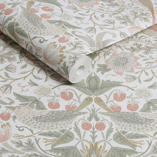 Strawberry Thief Wallpaper - Sage & Pink - William Morris AH