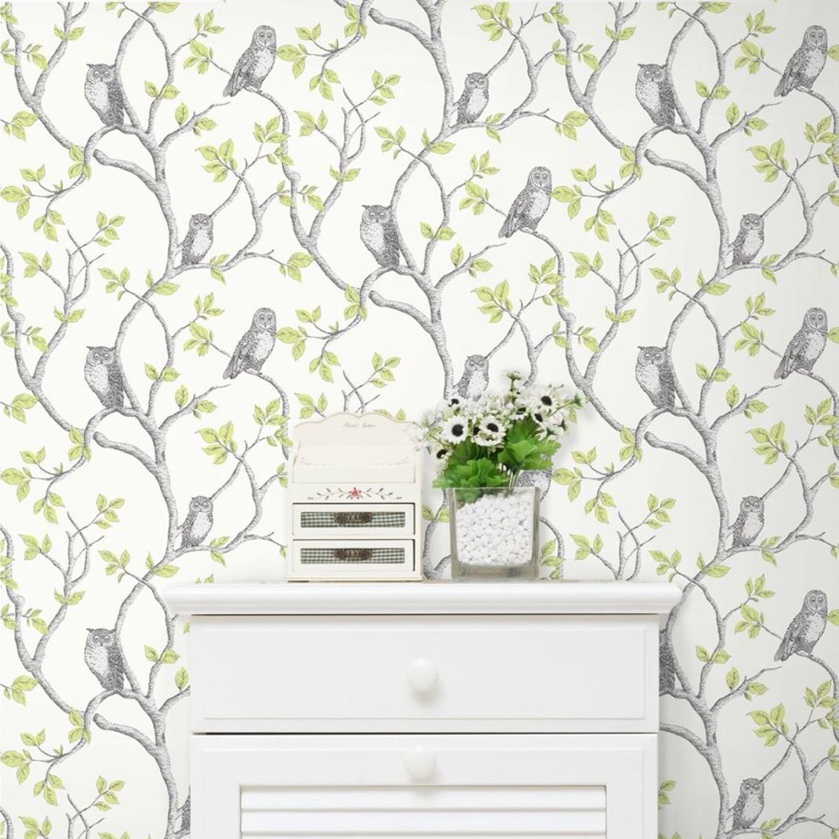 Woodland Owls Wallpaper - Green - Fine Decor
