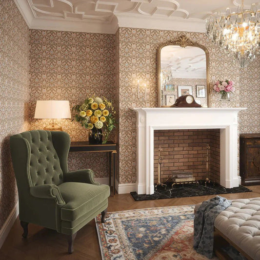 Tulip Garden Wallpaper - Mineral and Forest Green on Vintage Rose - LAN100038 - Lucie Annabel - Premier Wallcovering