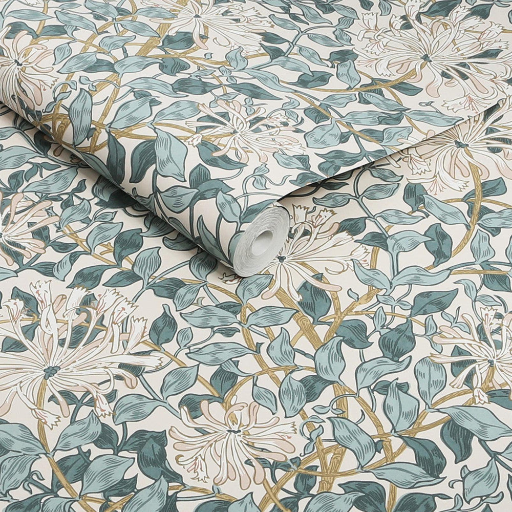 140483 - Honeysuckle Wallpaper - Dusk Blue - William Morris