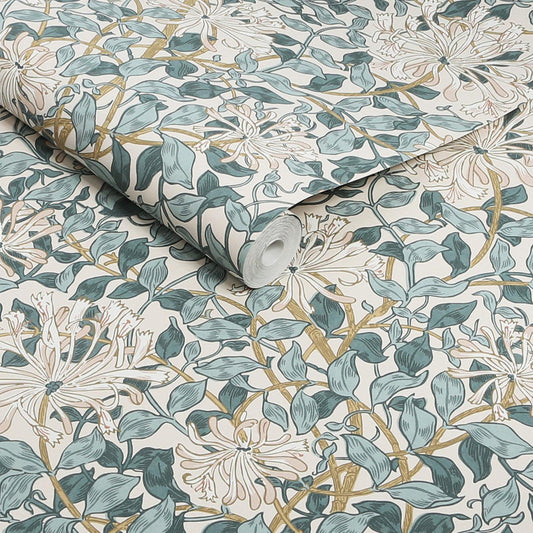 140483 - Honeysuckle Wallpaper - Dusk Blue - William Morris