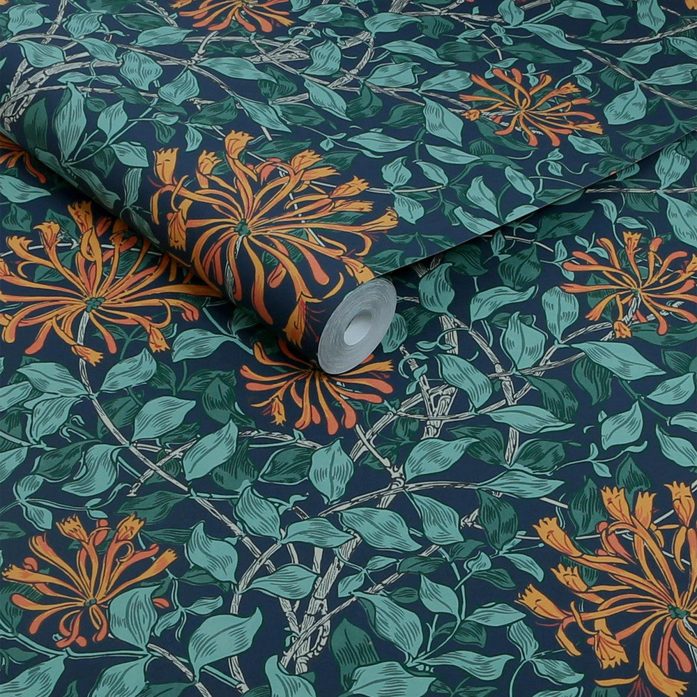 140484 - Honeysuckle Wallpaper - Tidewater Blue - William Morris