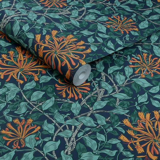 140484 - Honeysuckle Wallpaper - Tidewater Blue - William Morris