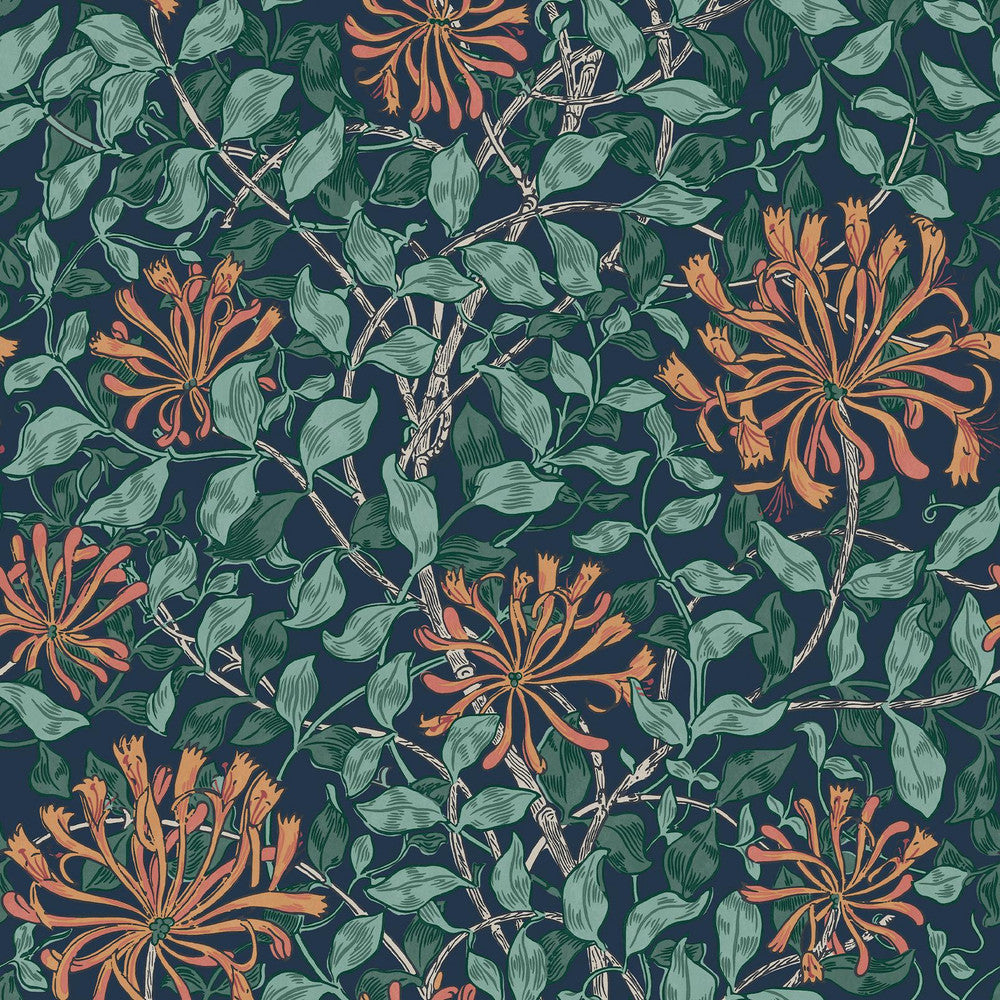 140484 - Honeysuckle Wallpaper - Tidewater Blue - William Morris